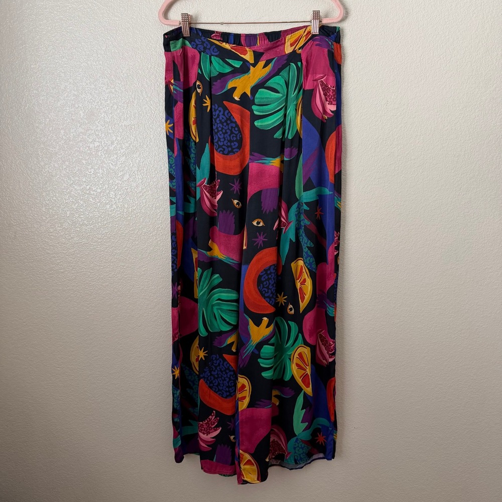 Farm Rio Pants Womens Large Mystic Jungle Wide Leg Tropical Fruit Print Colorful - Picture 3 of 13
